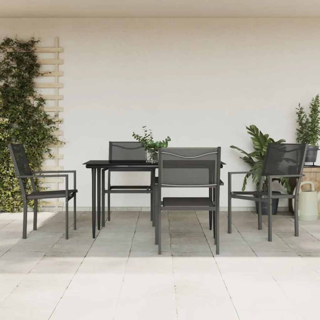 5 pcs conjunto de jantar para jardim aço e textilene preto