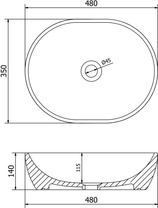 Mexen Viki lavatório de mesa 48 x 35 cm, branco/com borda dourada - 21054805