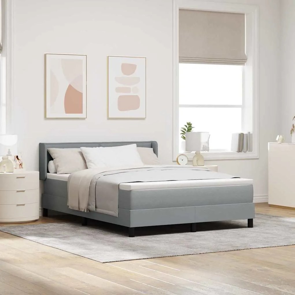 Cama Box Spring com Colchão Cinza Claro, 140 x 190 cm, Tecido