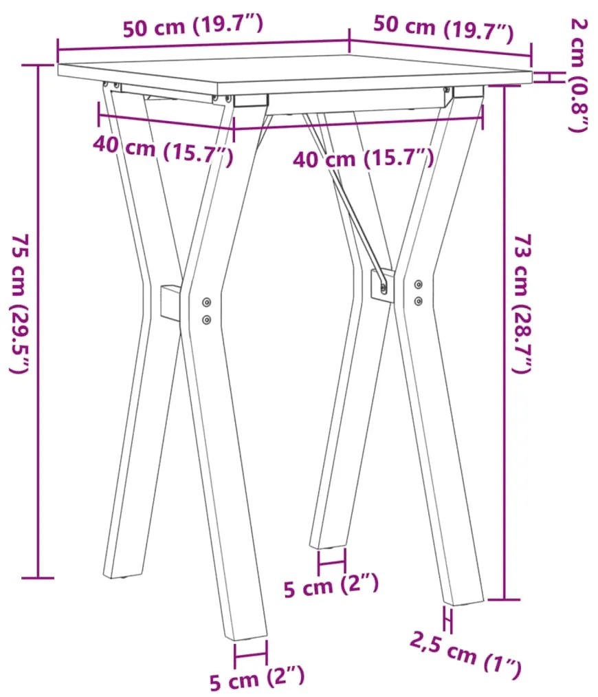 Mesa de jantar estrutura em Y 50x50x75 cm pinho e aço