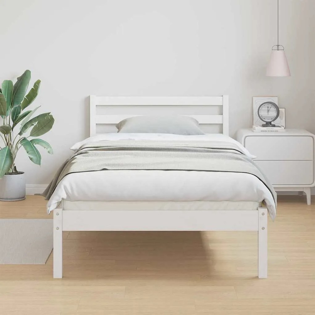 Estrutura de Cama com Cabeceira Branca 80x210 cm Madeira Maciça de Pin