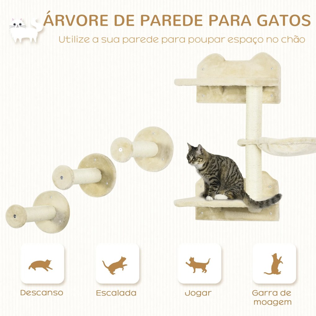 PawHut Conjunto de Prateleiras de Parede para Gatos de 4 Peças Arranha