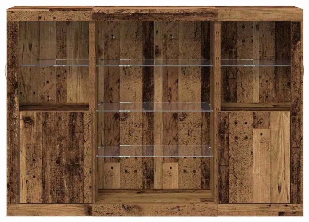 Buffet com Luzes LED Madeira Velha 142.5x37x100 cm Madeira de Engenhar