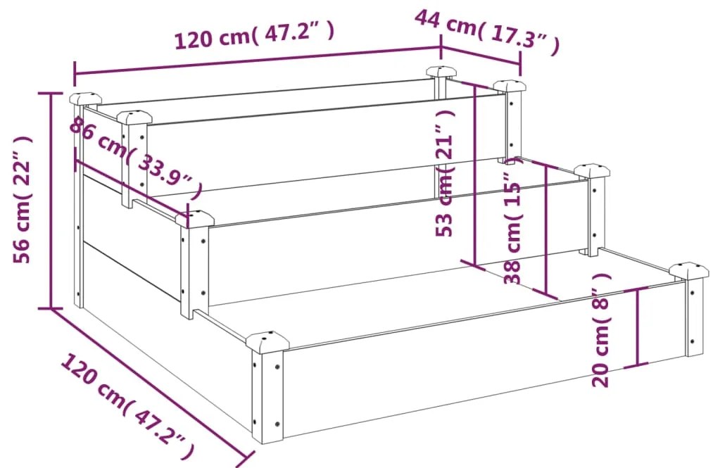 Canteiro elevado de jardim 120x120x56cm abeto maciço cinzento