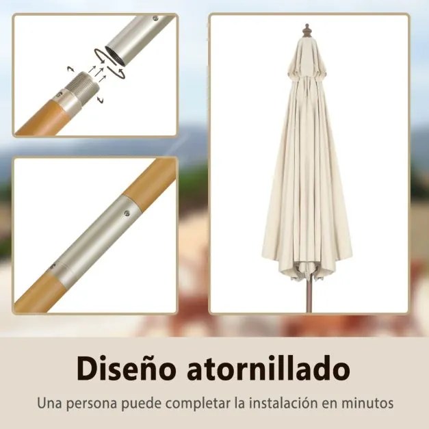Guarda-sol Jardim 2,7 m com altura ajustável e inclinação de 60° 8 varas para teto de ventilação Pátio Jardim Bege