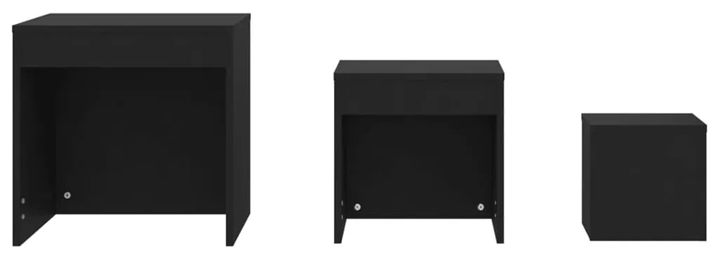 Mesas de encastrar 3 pcs derivados de madeira preto