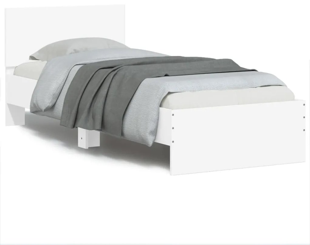 Estrutura de cama c/ cabeceira e luzes LED 90x190 cm branco