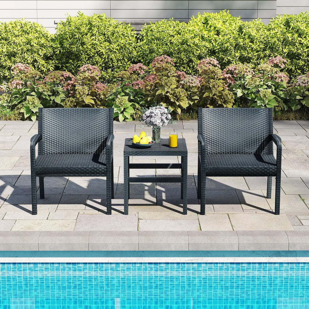 Conjunto de 2 espreguiçadeiras com encosto ajustável, plástico, espreguiçadeira de jardim resistente às intempéries, preta