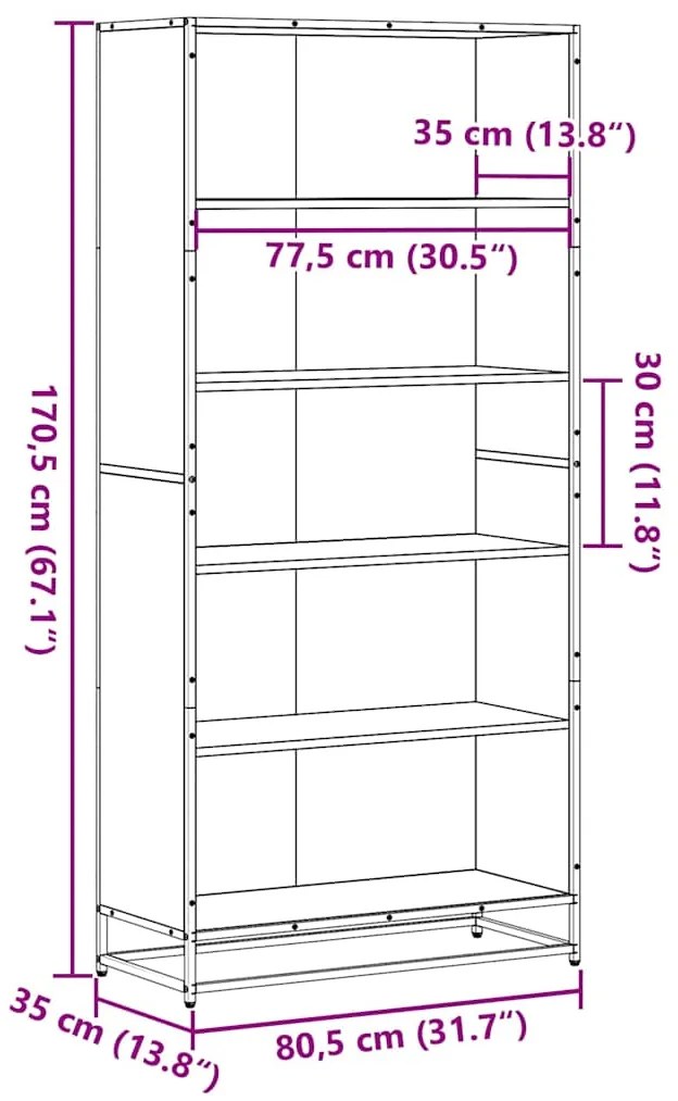 Estante 80,5x35x170,5 cm derivados de madeira cinzento sonoma