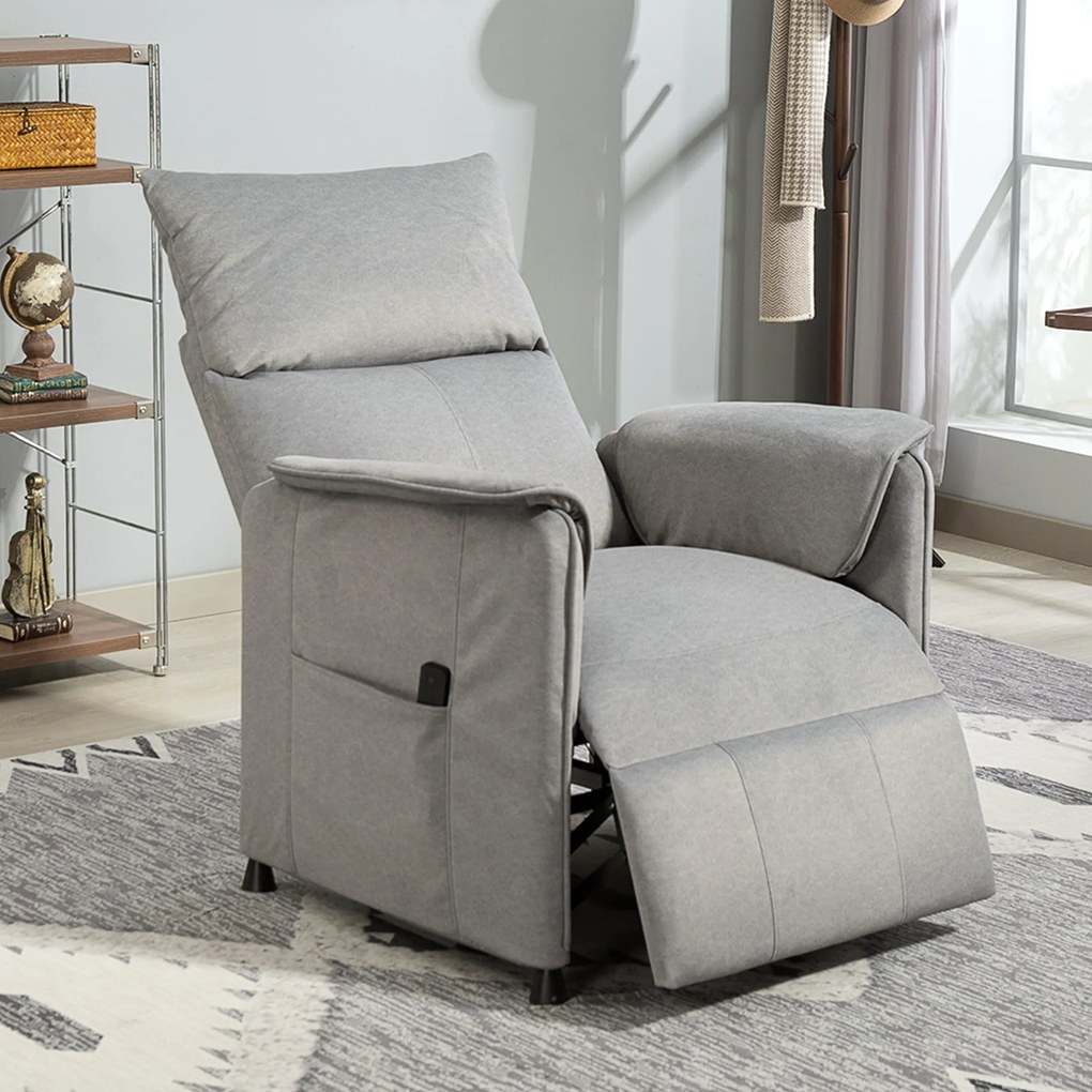 Poltrona relax elétrica com função de memória, 80 x 83 x 104 cm apoio para os pés retrátil, comando à distância, cinzenta