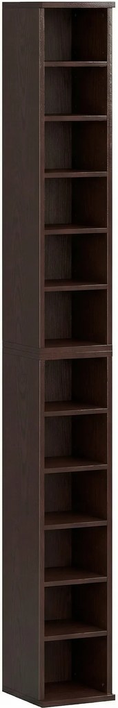 HOMCOM Conjunto de 2 estantes coluna armário de armazenamento CD-DVD 12 compartimentos 21 x 22,5 x 88,5 cm capacidade 204 CD castanho | Aosom Portugal