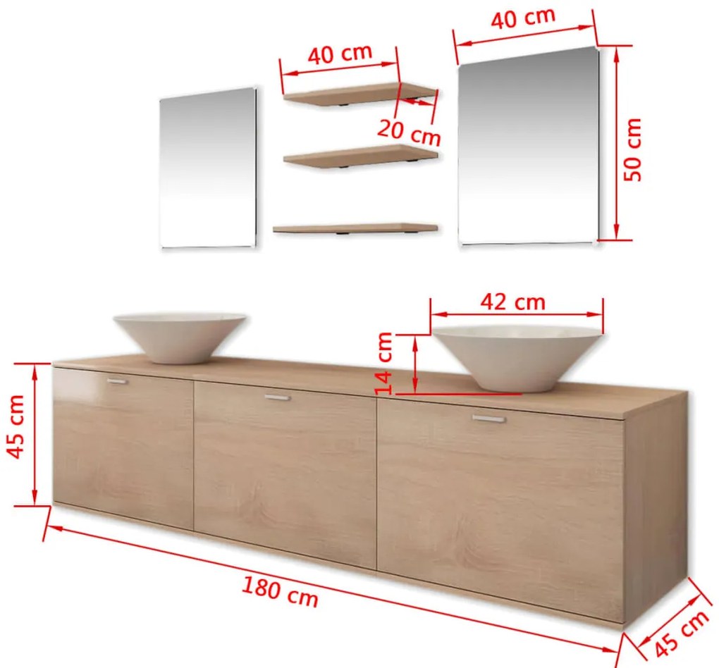 Móveis casa de banho 8 pçs e conjunto de bacia, bege