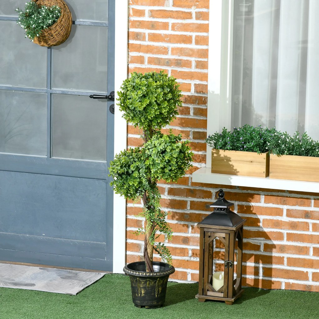 Planta artificial, árvore artificial altura 115 cm com 3 bolas de buxo e vaso de cimento, para interior e exterior Verde
