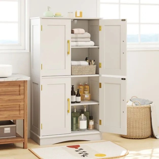 Móvel despensa cozinha 110 cm com 4 portas e 2 prateleiras ajustáveis Armário para cozinha sala de jantar Branco
