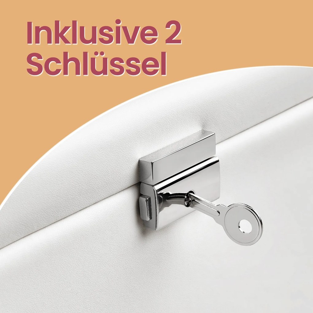 Caixa de joias de 4 compartimentos, com espelho e gavetas 17,5 x 22,5 x 16,5 cm Branco-bege