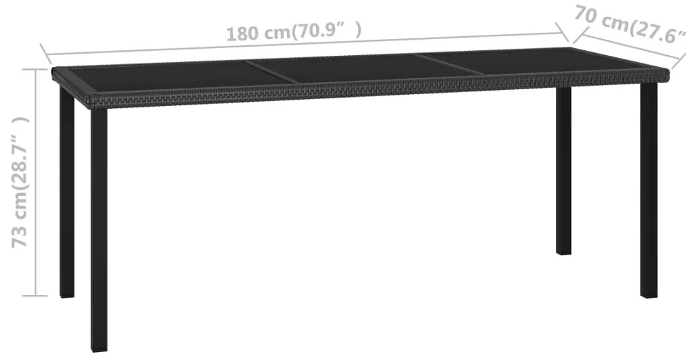 9 pcs conjunto de jantar para jardim vime PE preto