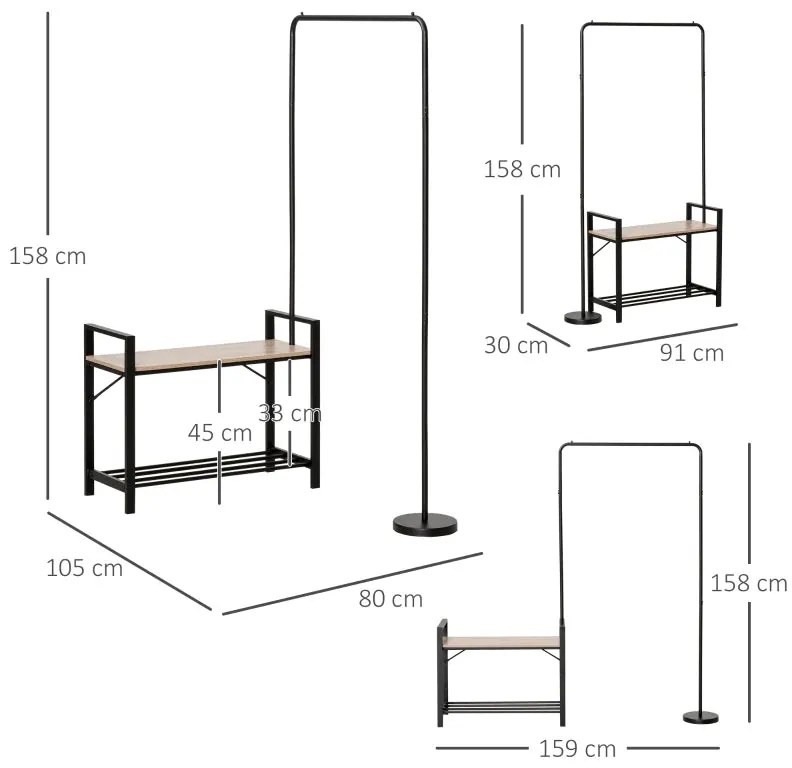 Conjunto Promise - Cabide Ajustável, Sapateira e Banco - Design Indust