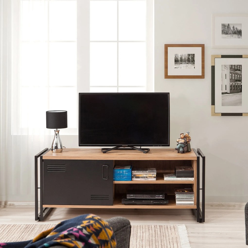 Conjunto de Mobiliário de Sala Cosmo – Pinho Atlântico Preto – TV Unit
