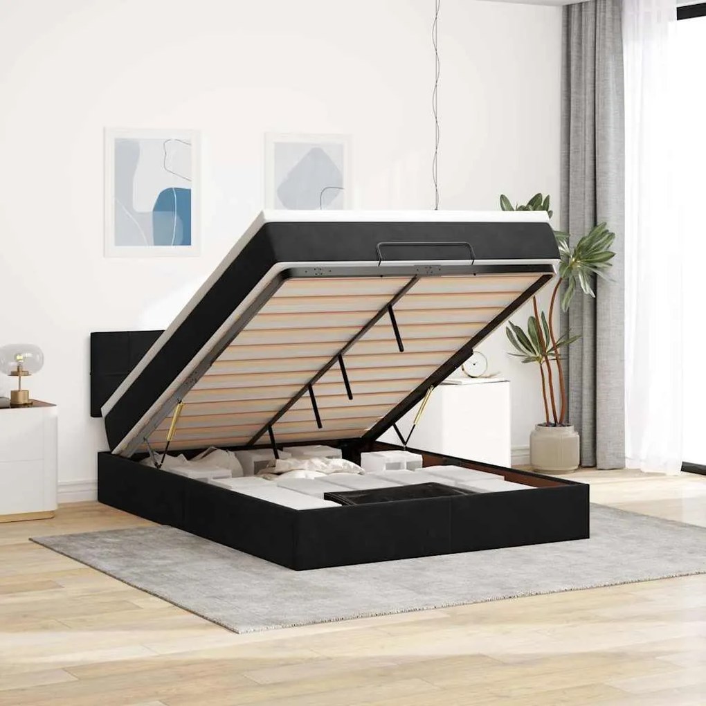 vidaXL Estrutura de cama otomana com colchão 140x200 cm veludo preto