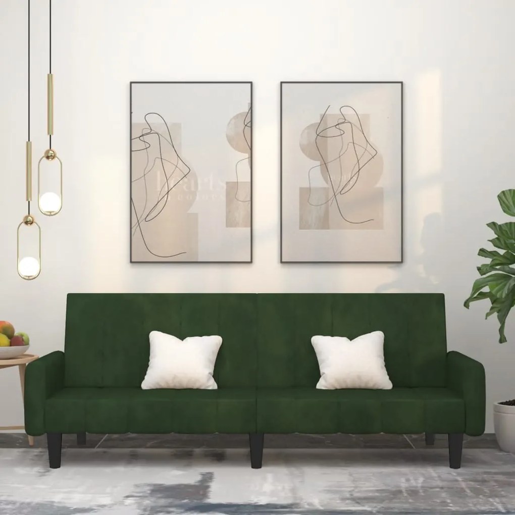 vidaXL Sofá-cama de 2 lugares veludo verde-escuro