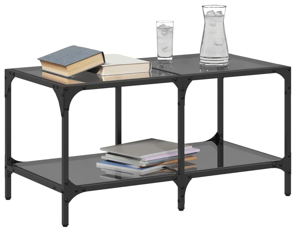 Mesa de centro com topo em vidro preto 78,5x40x40 cm aço