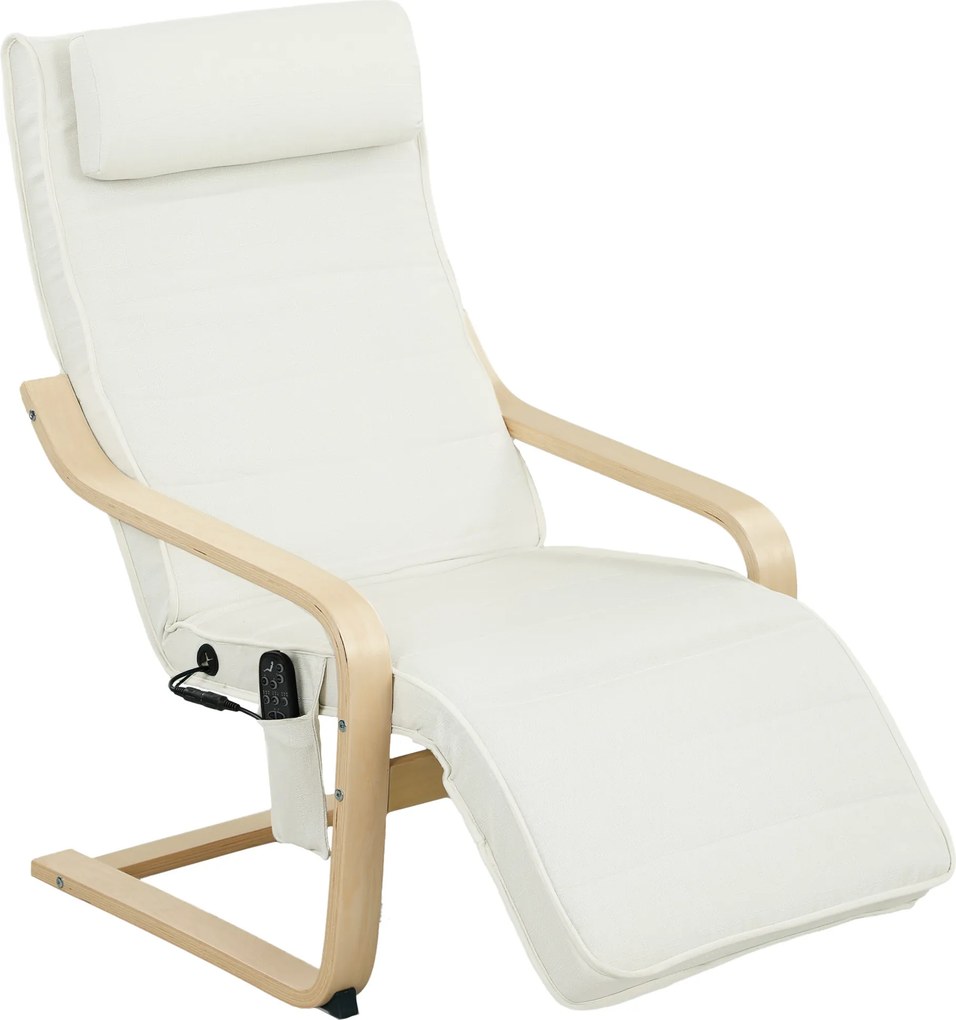 Poltrona de sala de estar, poltrona relaxante com massagem e aquecimento, encosto alto, apoio para a cabeça e apoio para os pés, 67 x 95 x 101 cm, cre
