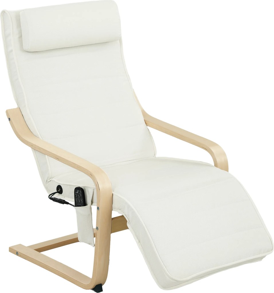 Poltrona relaxante com massagem e aquecimento, encosto alto, apoio para a cabeça e apoio para os pés, 67 x 95 x 101 cm, creme
