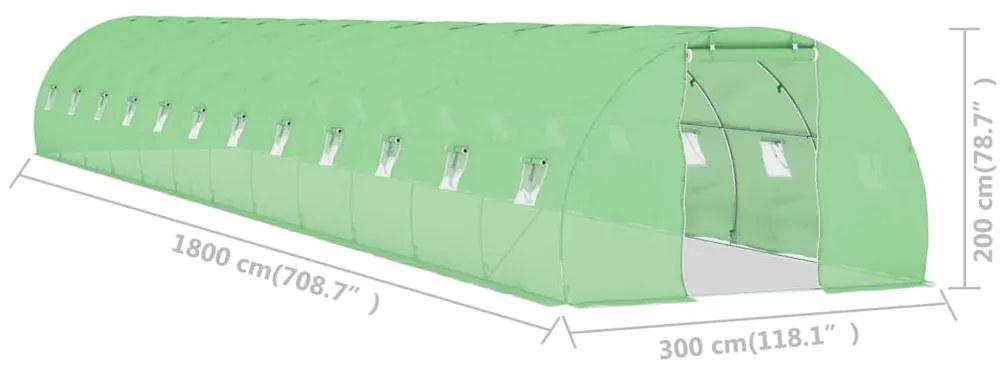 Estufa 54 m² 18x3x2 m