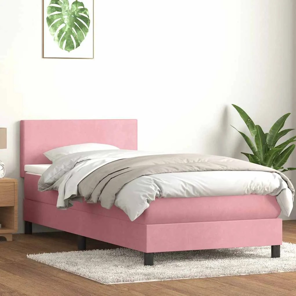vidaXL Cama box spring c/ colchão e LED rosa 90x220 cm veludo