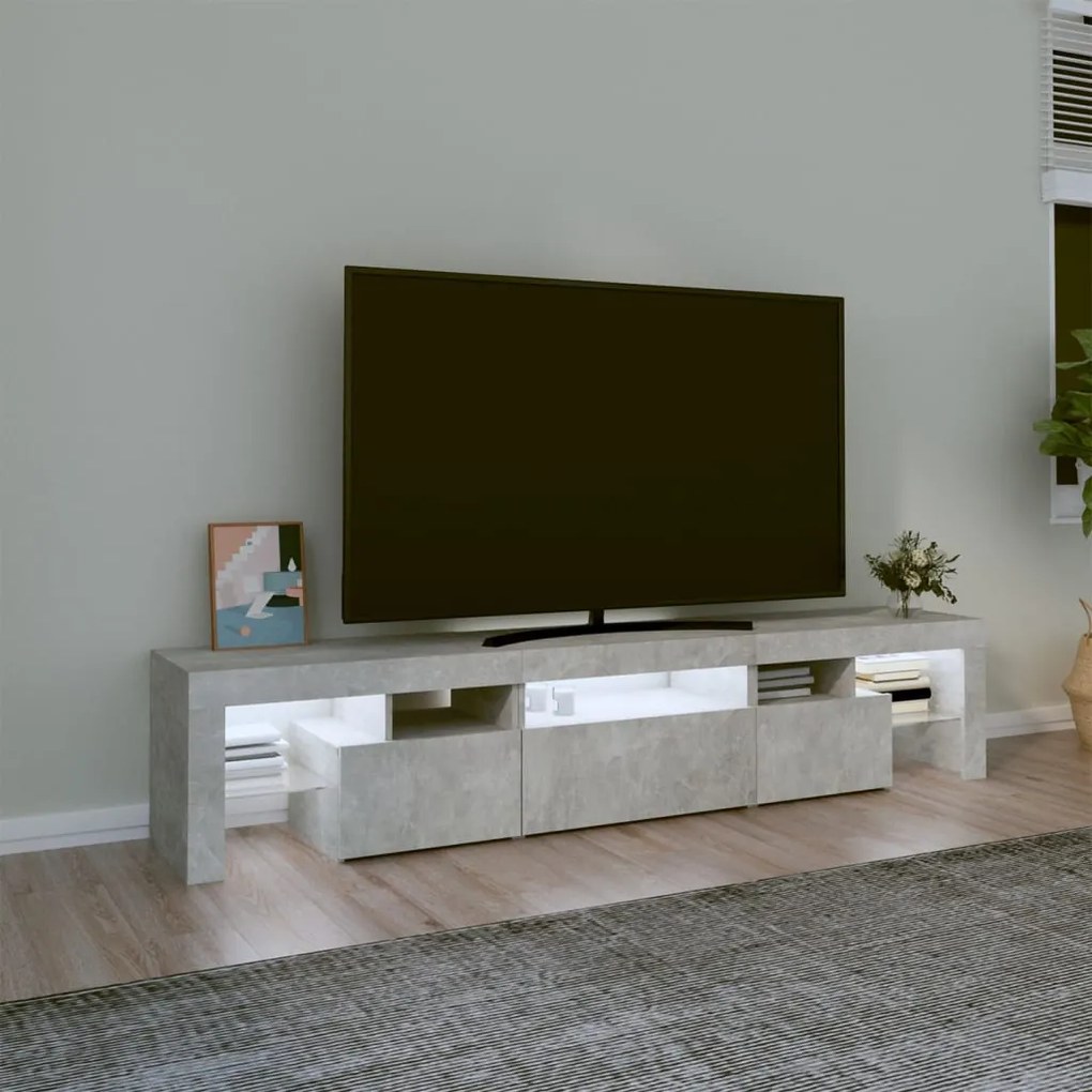 Móvel de TV com luzes LED 200x36,5x40 cm cinzento cimento