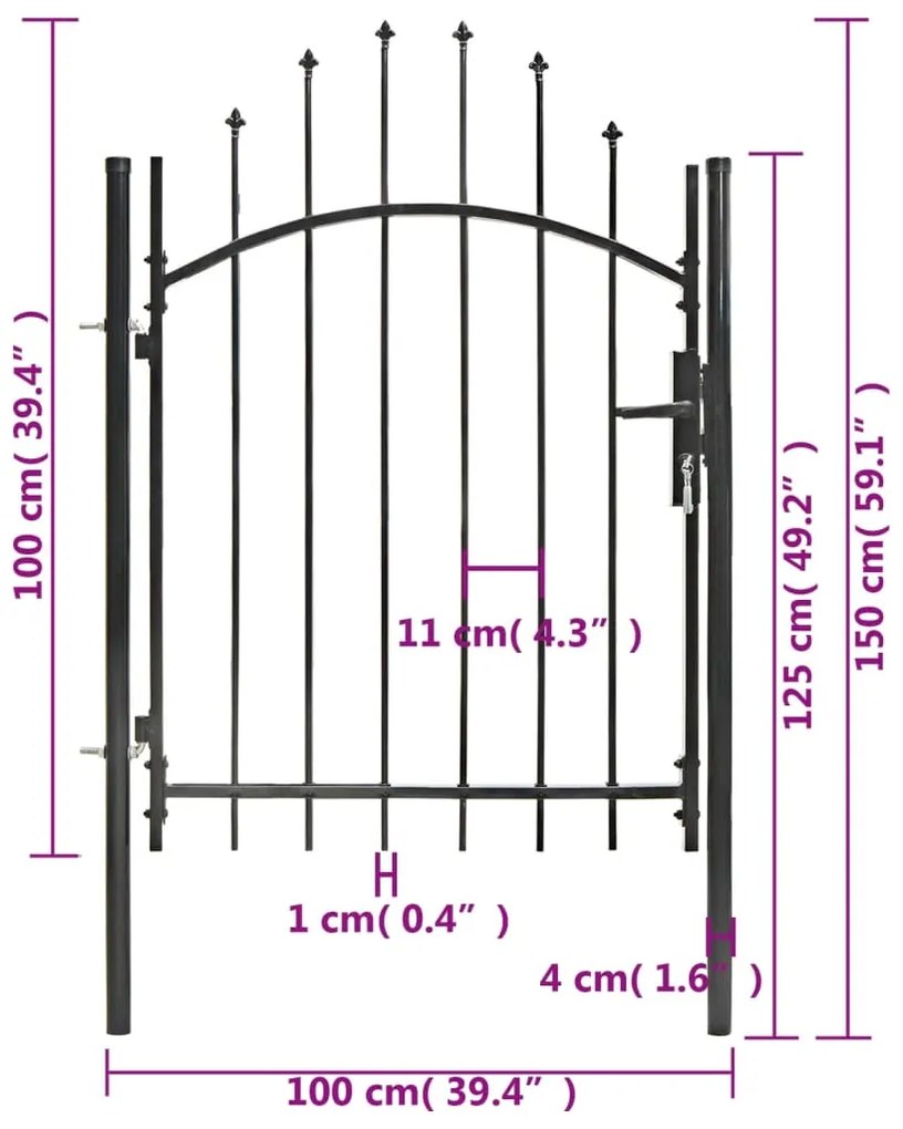 Portão de jardim 1x1,5 m aço preto