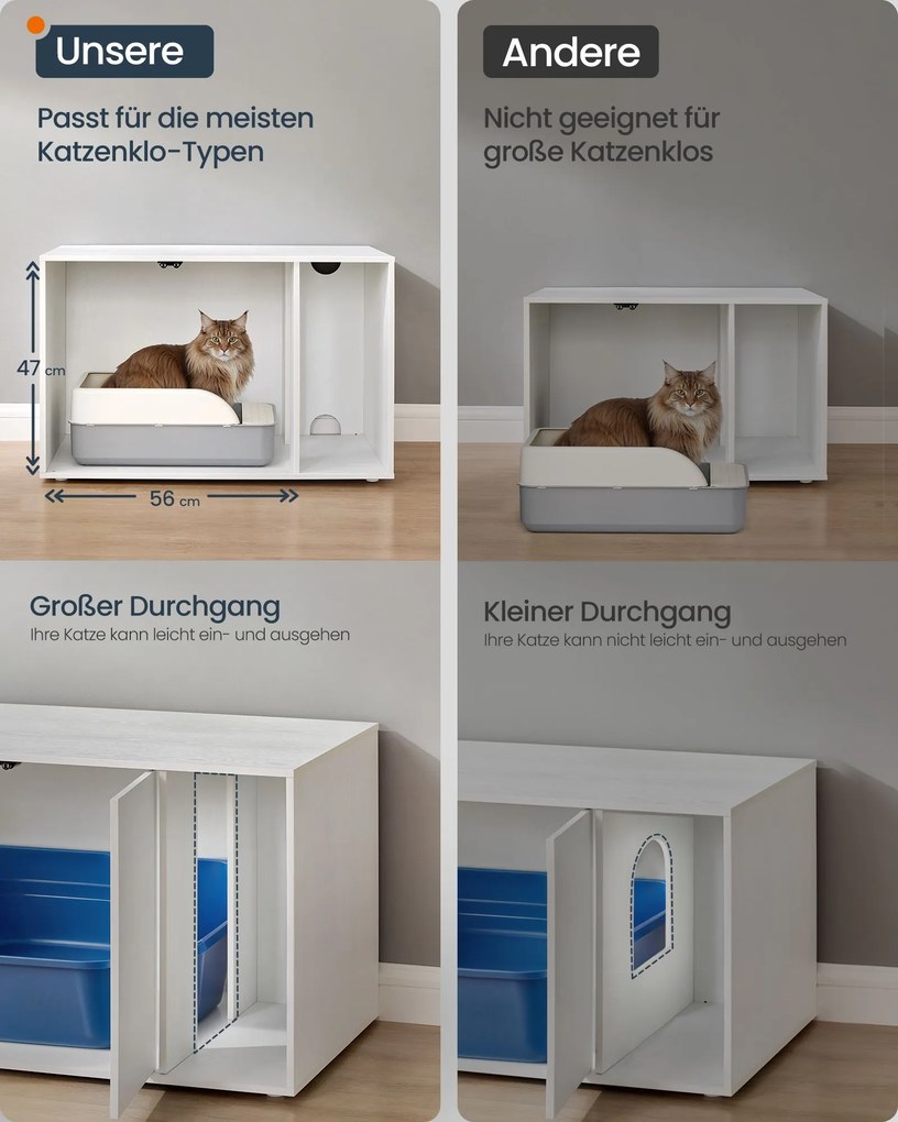 Armário para caixa de areia gatos com portas de abertura fácil para gatos grandes 80 x 50 x 50 cm Branca