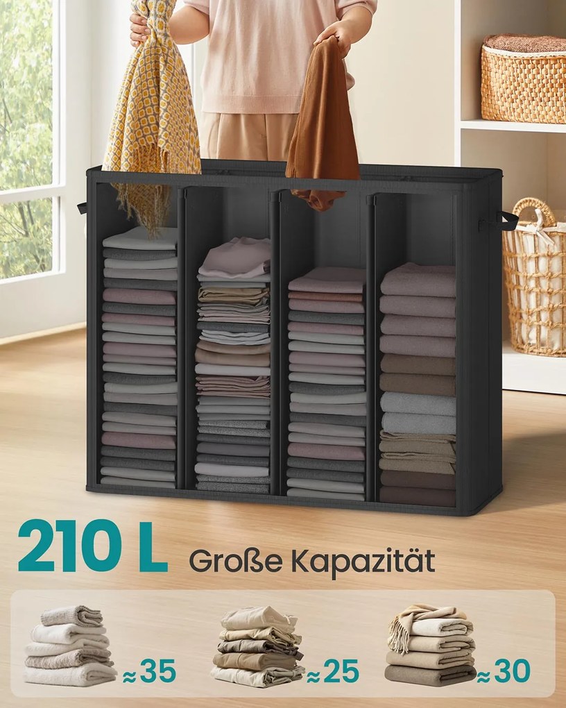 Cesto para roupa suja com três compartimentos (210L) 84 x 33 x 75 cm Preto