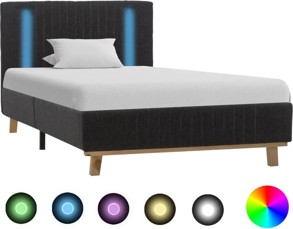 Estrutura de cama com LED 90x200 cm tecido cinzento-escuro