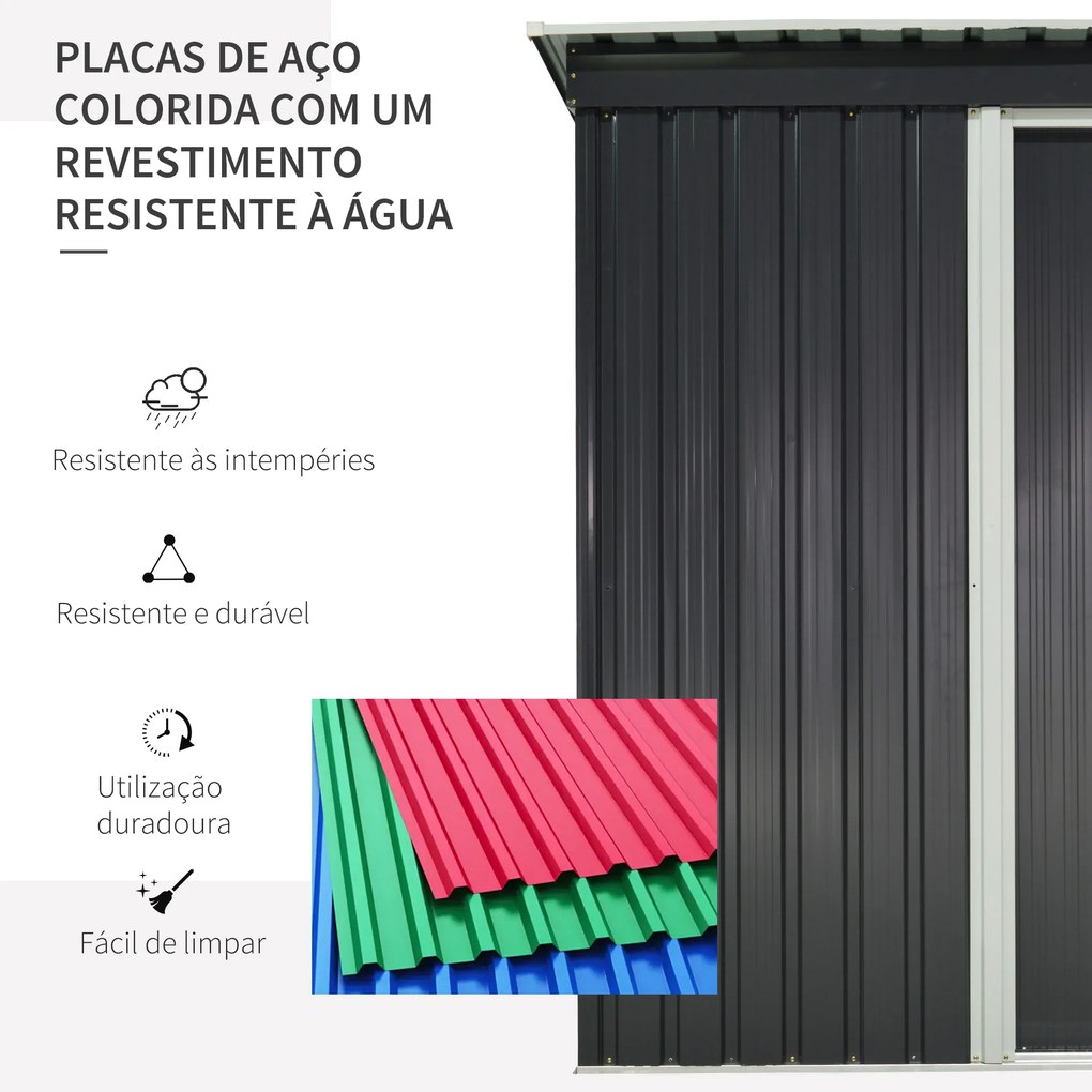Abrigo de Jardim Exterior 1,5 m² 163x89x182 cm Abrigo Metálico para Ferramentas com Porta de Correr e Teto Inclinado Preto