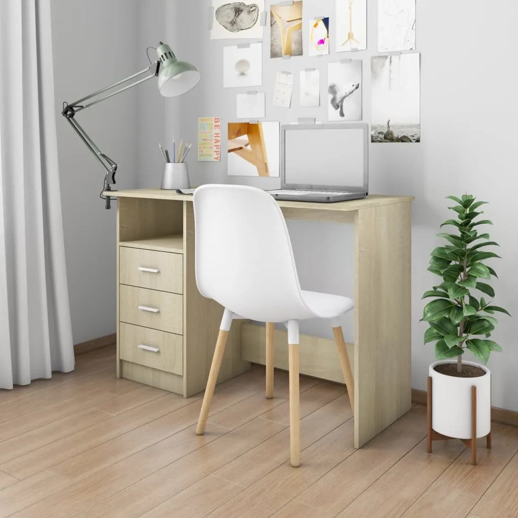 vidaXL Secretária c/ gavetas 110x50x76cm contraplacado carvalho sonoma