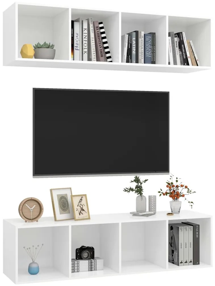 Armários de parede para TV 2 pcs derivados de madeira branco