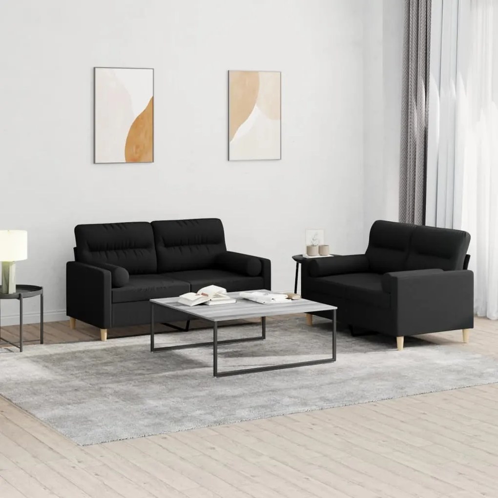 vidaXL 2 pcs conjunto de sofás com almofadas tecido preto