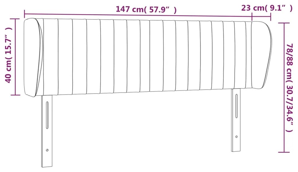 Cabeceira de cama c/ abas veludo 147x23x78/88cm cinzento-escuro