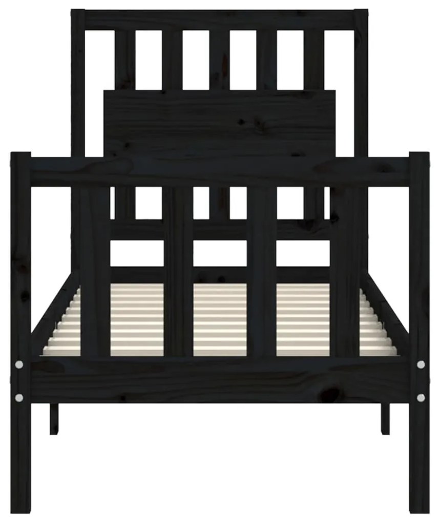 Estrutura cama de solteiro c/ cabeceira madeira maciça preto