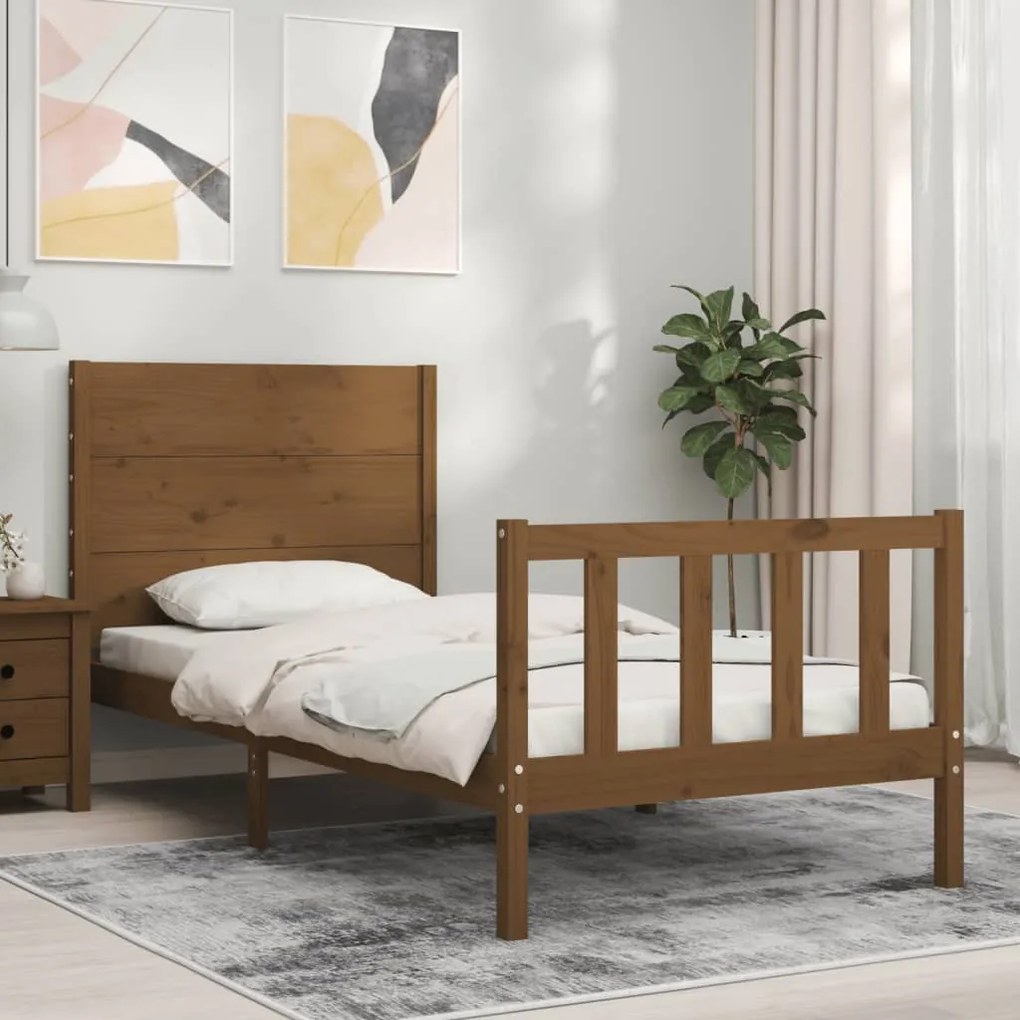 Estrutura cama cabeceira 100x200cm madeira maciça castanho-mel