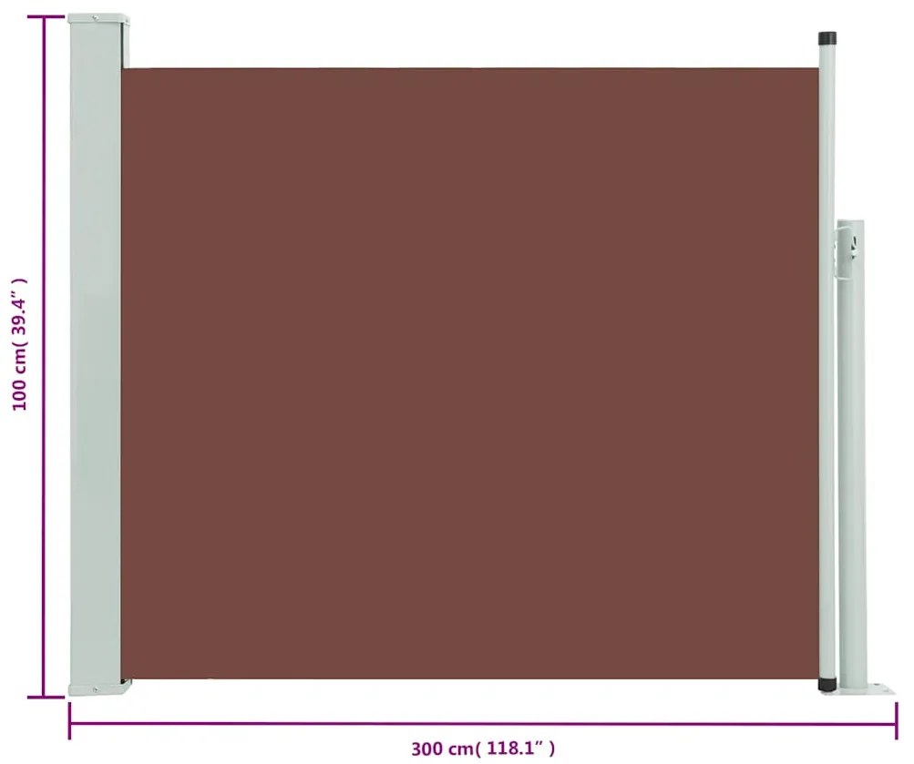 Toldo lateral retrátil para pátio 100x300 cm castanho