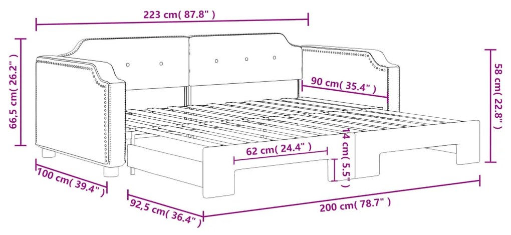 Sofá-cama com gavetão 90x200 cm tecido cinzento-claro