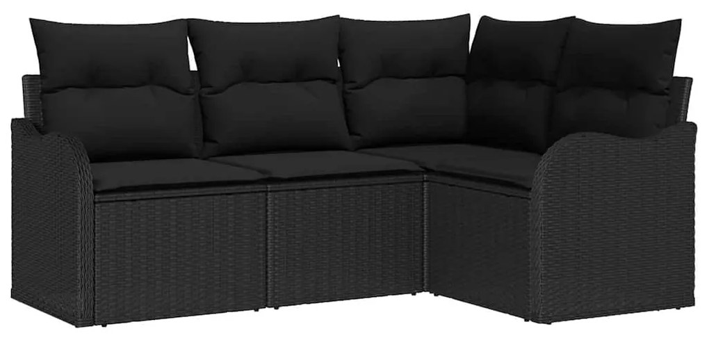 Conjunto de Sofá de Jardim de 4 Peças com Almofadas Preto Rattan Polié
