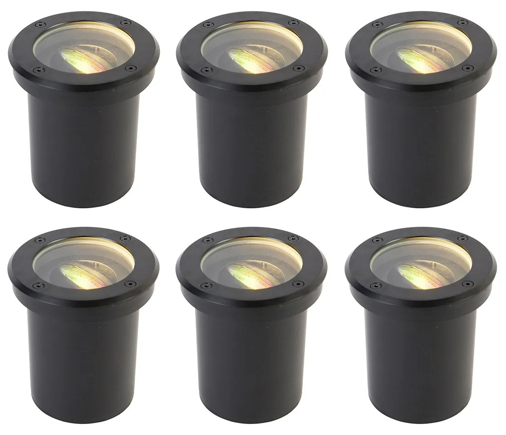 Conjunto de 6 focos de exterior inteligentes ajustáveis pretos IP65 com LED - Delux Moderno