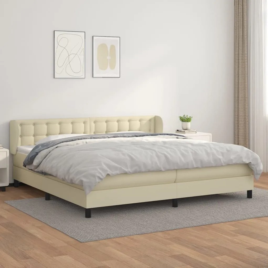vidaXL Cama com molas/colchão 200x200 cm couro artificial cor creme