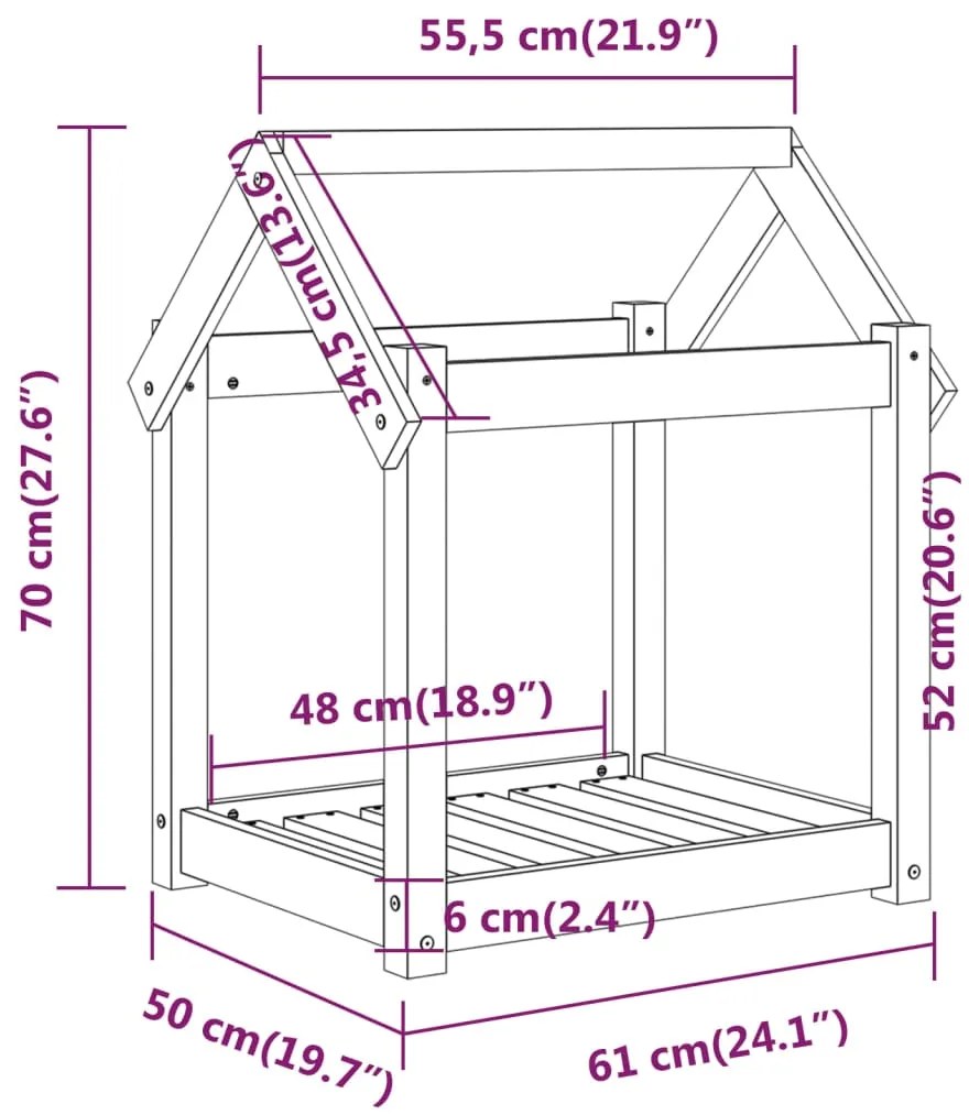 Cama para cães 61x50x70 cm pinho maciço castanho mel