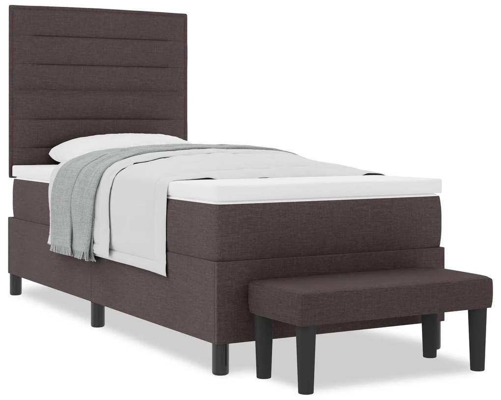 Cama Box Spring com Colchão e Banco Castanho Escuro 80x200 cm Tecido