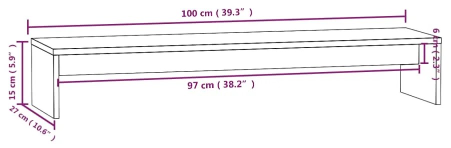 Suporte para monitor 100x27x15 cm pinho maciço branco
