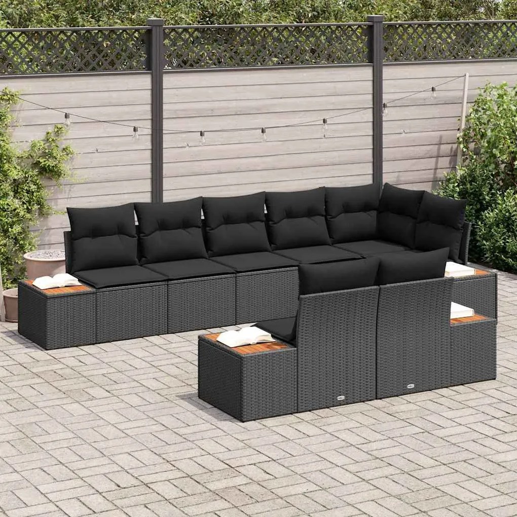 Conjunto de Sofá de Jardim com 8 Peças e Almofadas - Vime Poliéster Pr